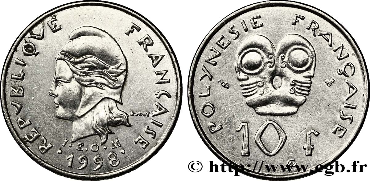 FRANZÖSISCHE-POLYNESIEN 10 Francs I.E.O.M Marianne 1998 Paris fVZ 