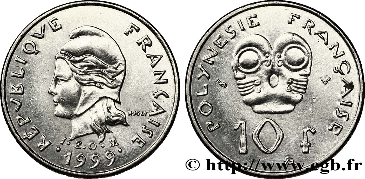FRANZÖSISCHE-POLYNESIEN 10 Francs I.E.O.M Marianne 1999 Paris VZ 