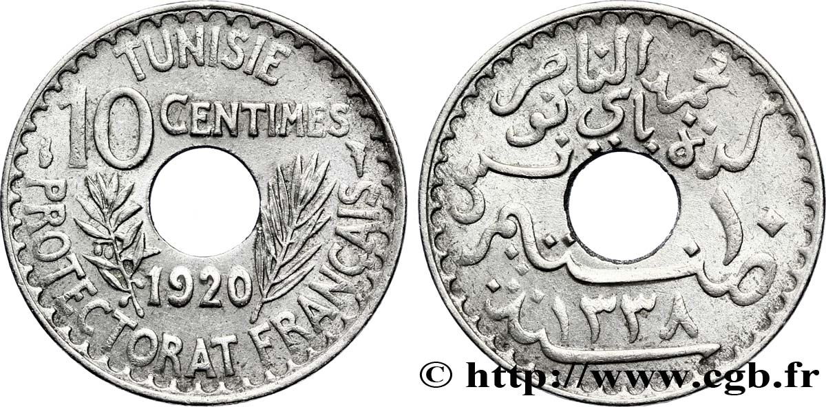 TUNISIA - Protettorato Francese 10 Centimes AH1338 1920 Paris SPL 