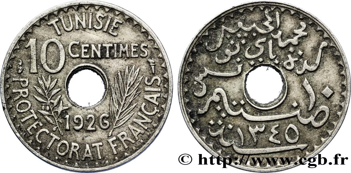 TUNISIA - French protectorate 10 Centimes AH1345 1926 Paris XF 