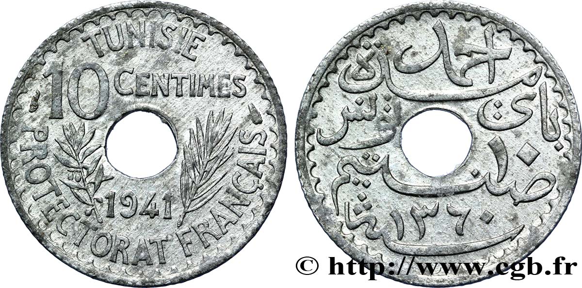 TUNEZ - Protectorado Frances 10 Centimes AH 1360 1941 Paris EBC 
