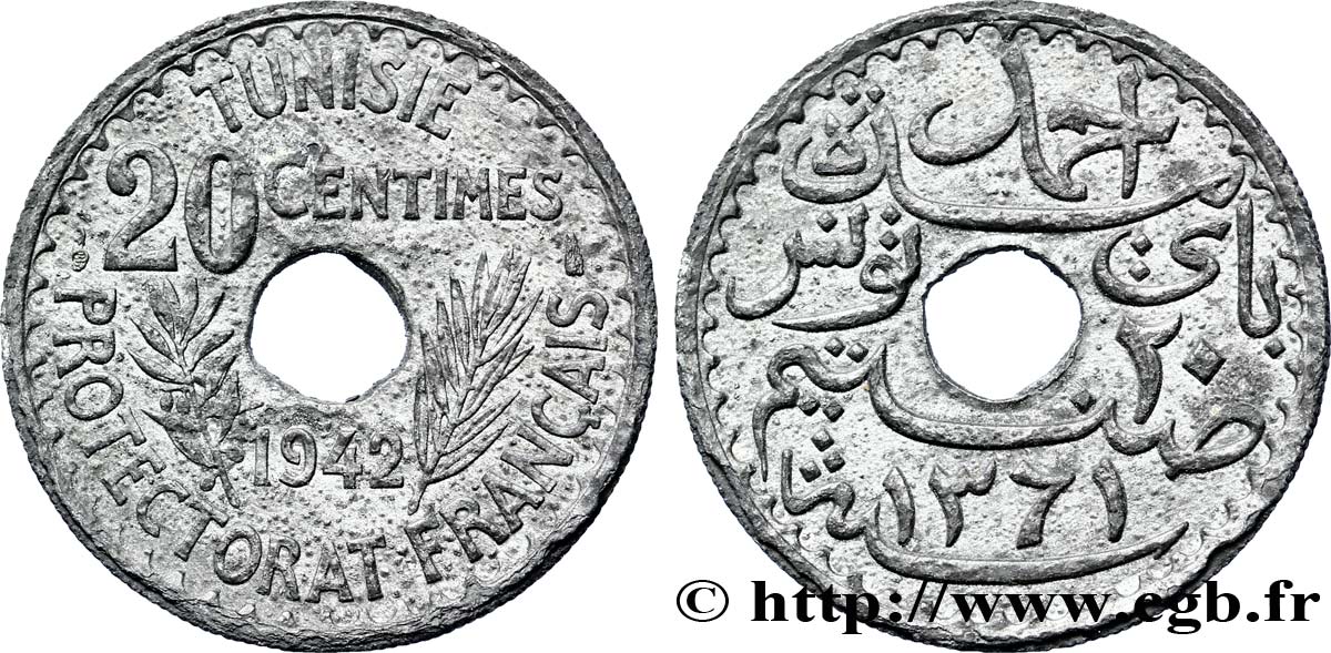 TUNISIA - French protectorate 20 Centimes 1942 Paris AU 