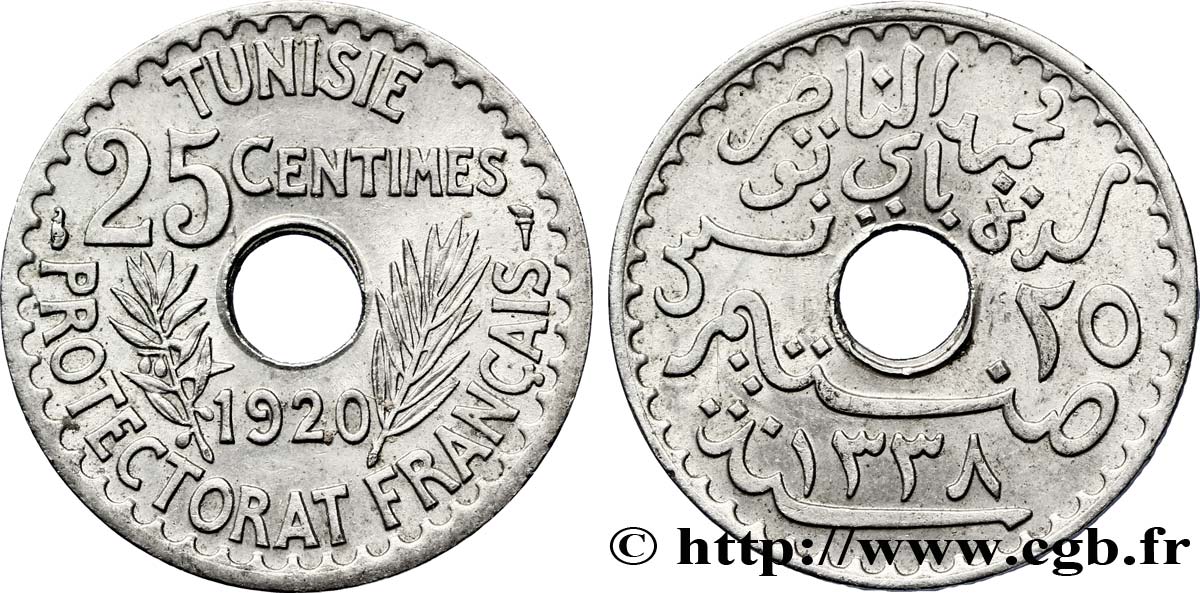 TUNISIA - Protettorato Francese 25 Centimes AH1338 1920 Paris MS 