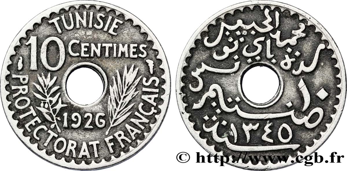 TUNESIEN - Französische Protektorate  10 Centimes AH1345 1926 Paris fSS 