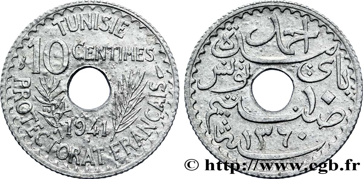 TUNISIA - Protettorato Francese 10 Centimes AH 1360 1941 Paris SPL 
