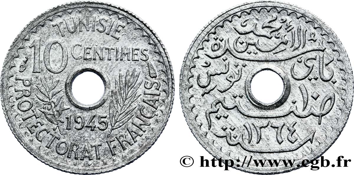 TUNISIA - French protectorate 10 Centimes 1945 Paris AU 