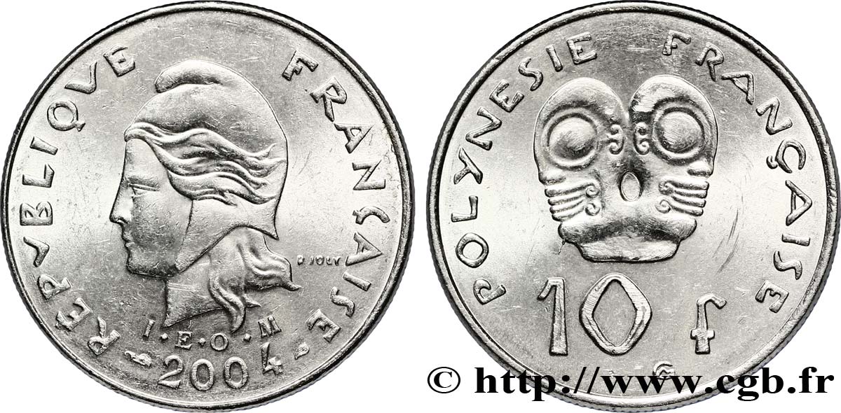 POLINESIA FRANCESA 10 Francs I.E.O.M Marianne 2004 Paris EBC 