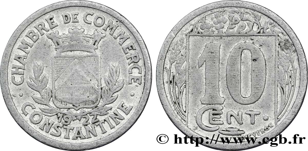 ALGERIA 10 Centimes Chambre de Commerce de Constantine 1922  BB 
