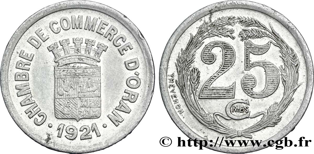 ALGERIA 25 Centimes Chambre de Commerce d’Oran 1921  AU 