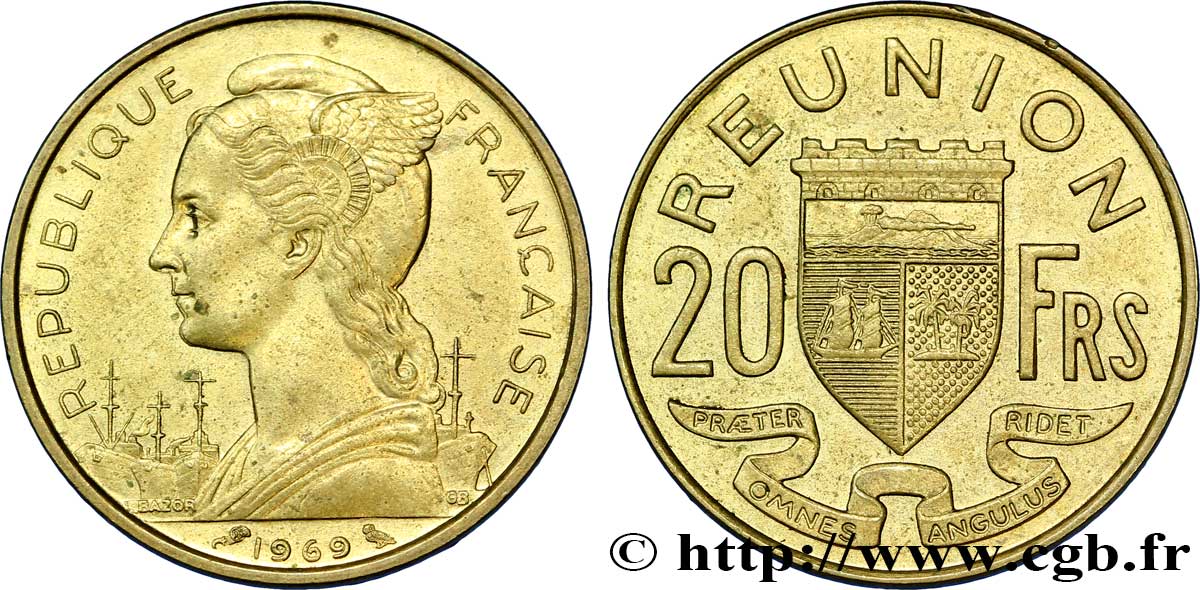 ISLA DE LA REUNIóN 20 Francs Marianne / armes 1969 Paris EBC 