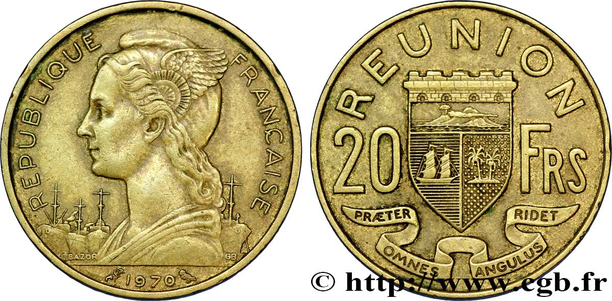 REUNION 20 Francs Marianne / armes 1970 Paris XF 