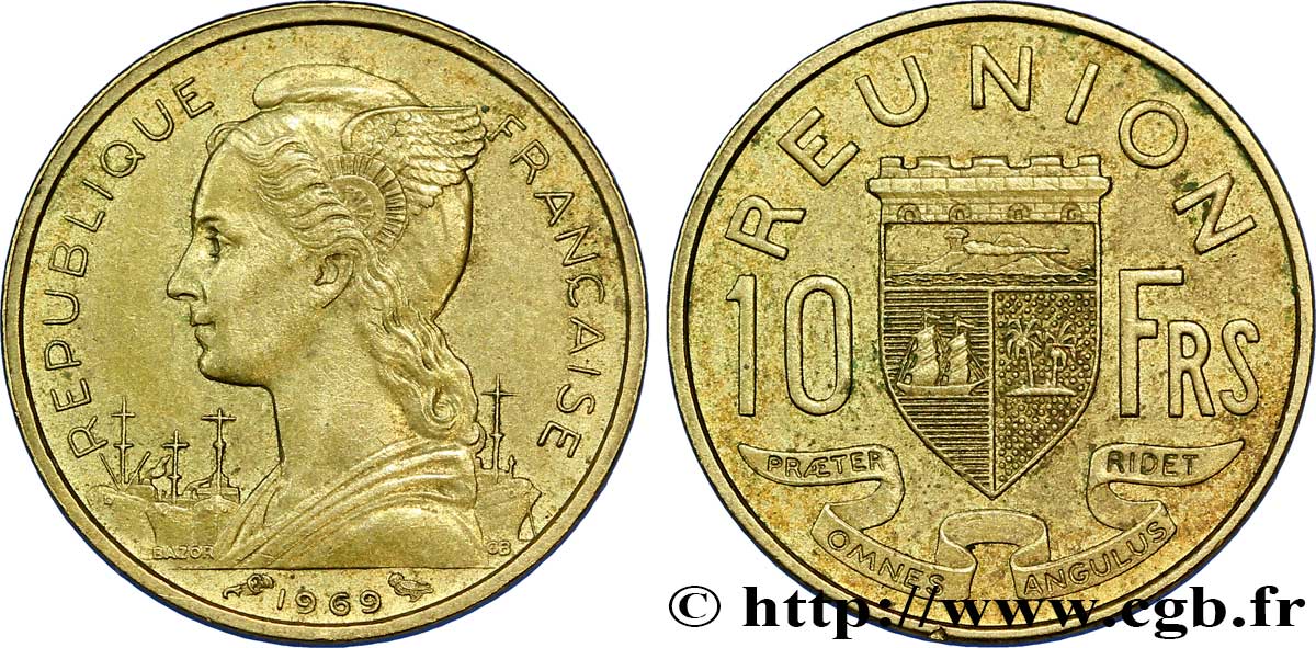 REUNION ISLAND 10 Francs 1969 Paris AU 