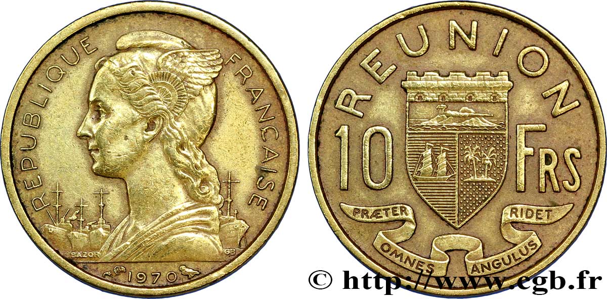 ISLA DE LA REUNIóN 10 Francs 1970 Paris BC+ 