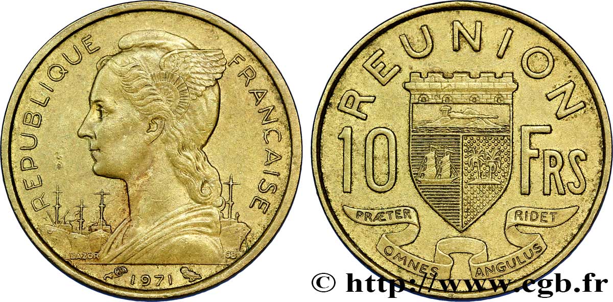 ÎLE DE LA RÉUNION 10 Francs 1971 Paris SUP 