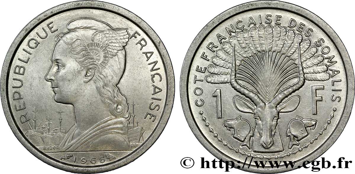 FRENCH SOMALILAND 1 Franc 1965 Paris AU 