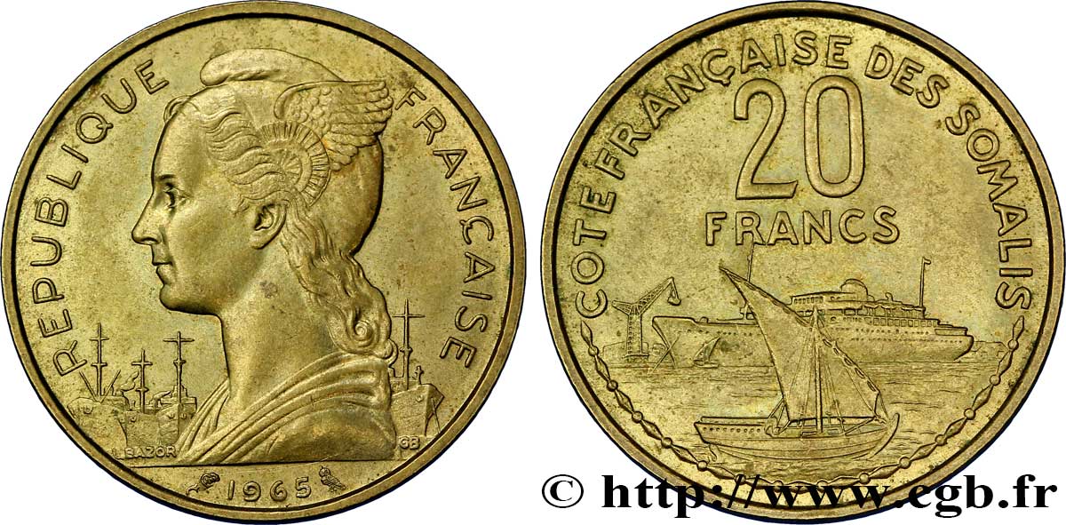 SOMALIA FRANCESE 20 Francs 1965 Paris SPL 