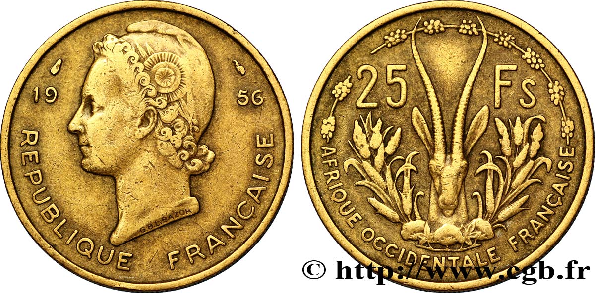 FRANZÖSISCHE WESTAFRIKA 25 Francs 1956 Paris fSS 
