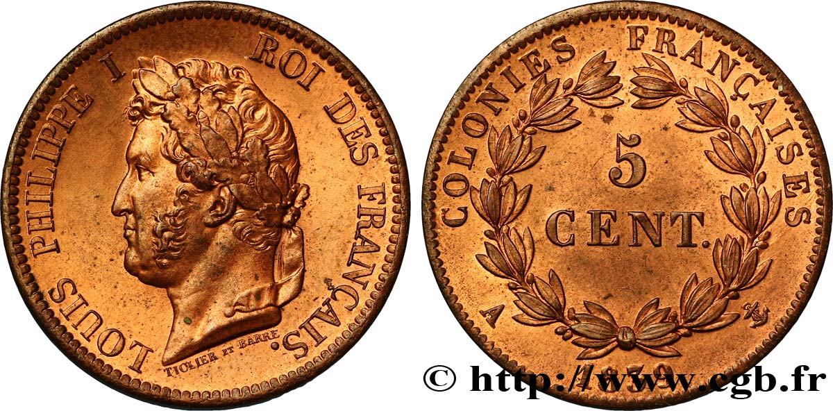 FRENCH COLONIES - Louis-Philippe for Guadeloupe 5 Centimes Louis Philippe Ier 1839 Paris - A MS 