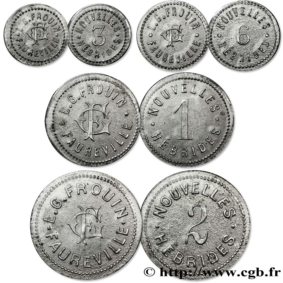 NOUVELLES HÉBRIDES (VANUATU depuis 1980) Série de 4 Monnaies Frouin-Faureville n.d.  TTB 