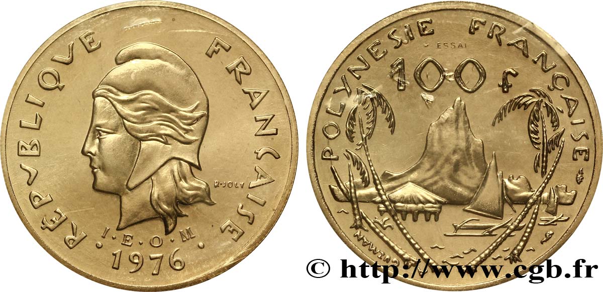 POLINESIA FRANCESE Essai de 100 Francs Marianne / paysage polynésien type IEOM 1976 Paris FDC 