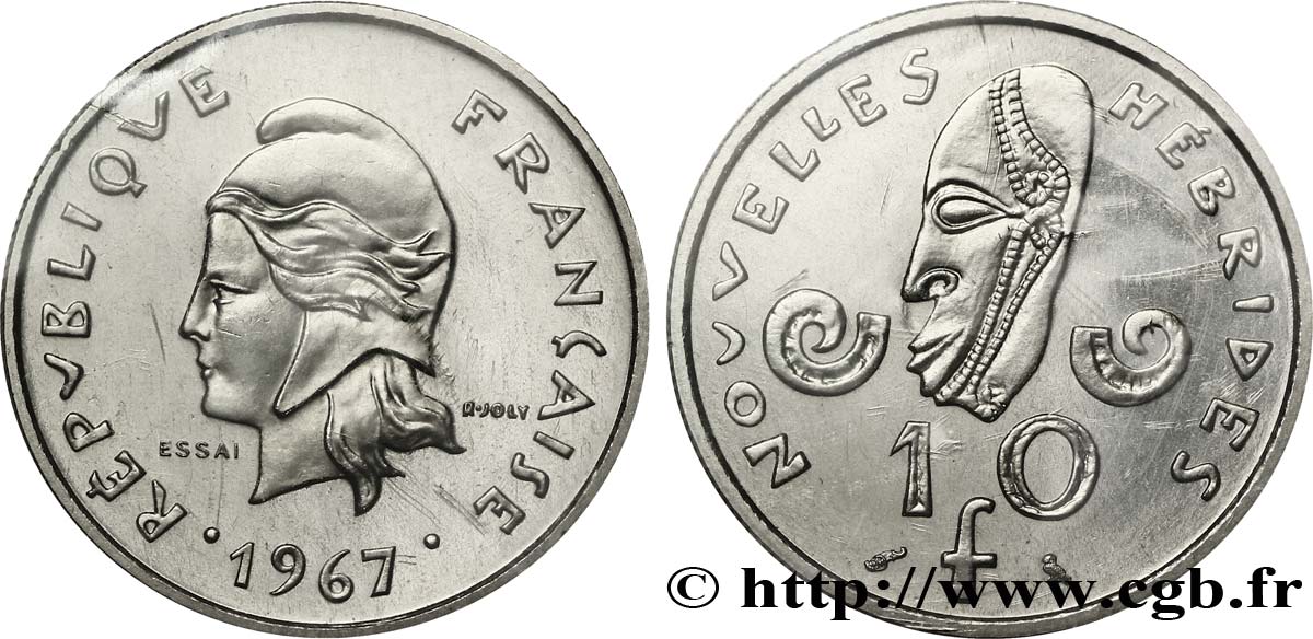 NUEVAS HÉBRIDAS (VANUATU desde 1980) Essai de 10 Francs Marianne / masque 1967 Paris FDC 