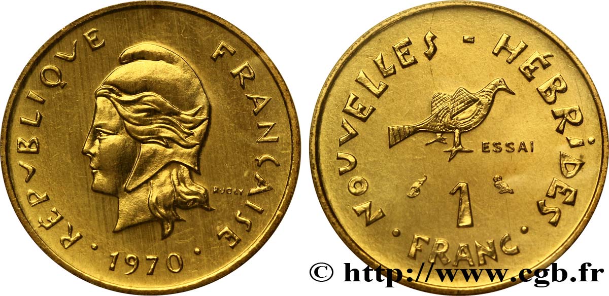 NEW HEBRIDES (VANUATU since 1980) Essai de 1 Franc Marianne / oiseau 1970 Paris MS 