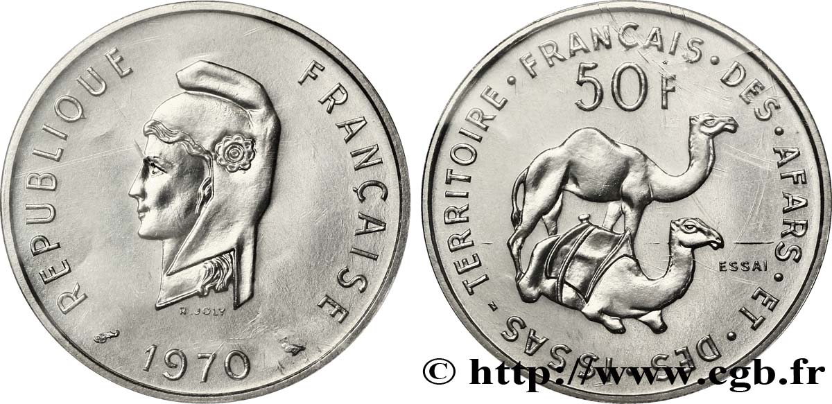 DJIBUTI - Territorio francese degli Afar e degli Issa Essai 50 Francs Marianne / dromadaire 1970 Paris FDC 