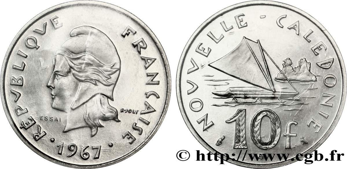 NUOVA CALEDONIA Essai de 10 Francs Marianne / voilier 1967 Paris FDC 