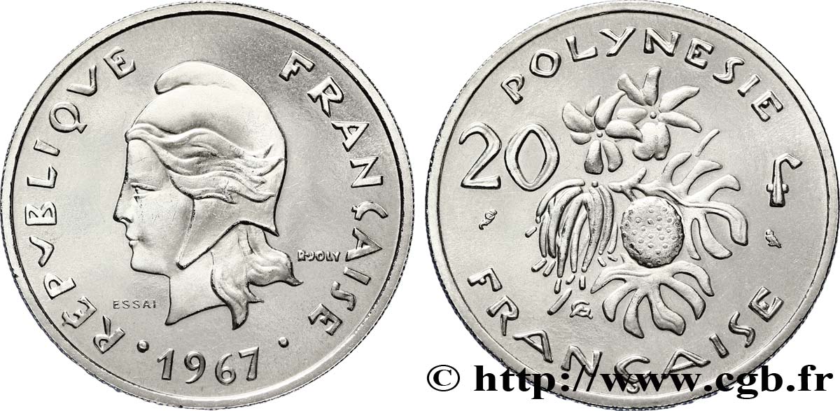POLINESIA FRANCESE Essai de 20 Francs Marianne 1967 Paris MS 