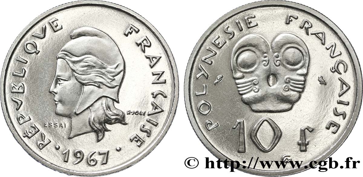 FRANZÖSISCHE-POLYNESIEN Essai de 10 Francs Marianne 1967 Paris fST 