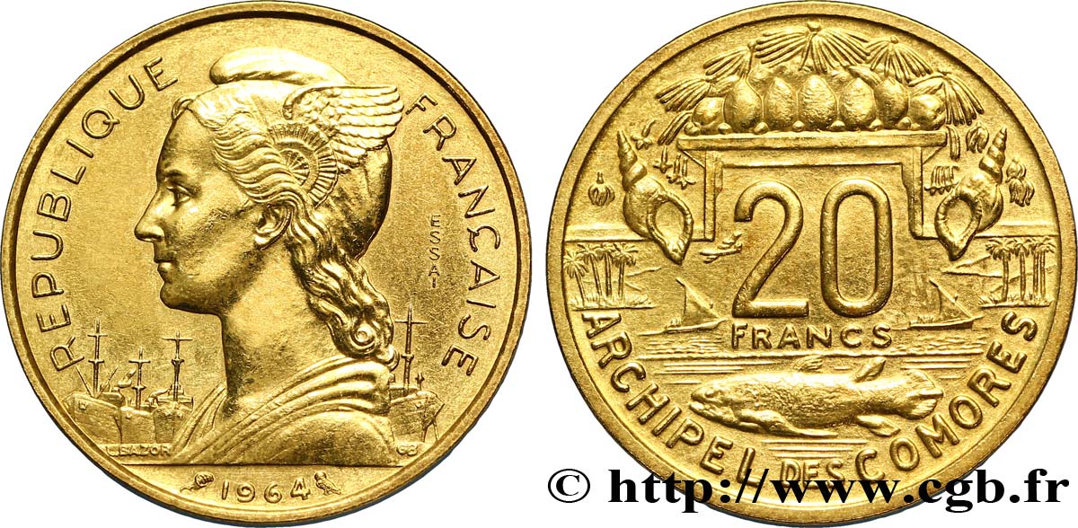 COMOROS  Essai de 20 Francs 1964 Paris AU 
