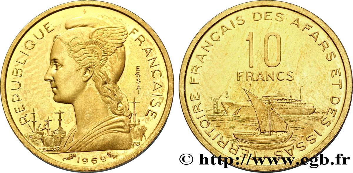 DJIBOUTI - French Territory of the Afars and the Issas  10 Francs ESSAI 1969 Paris MS 