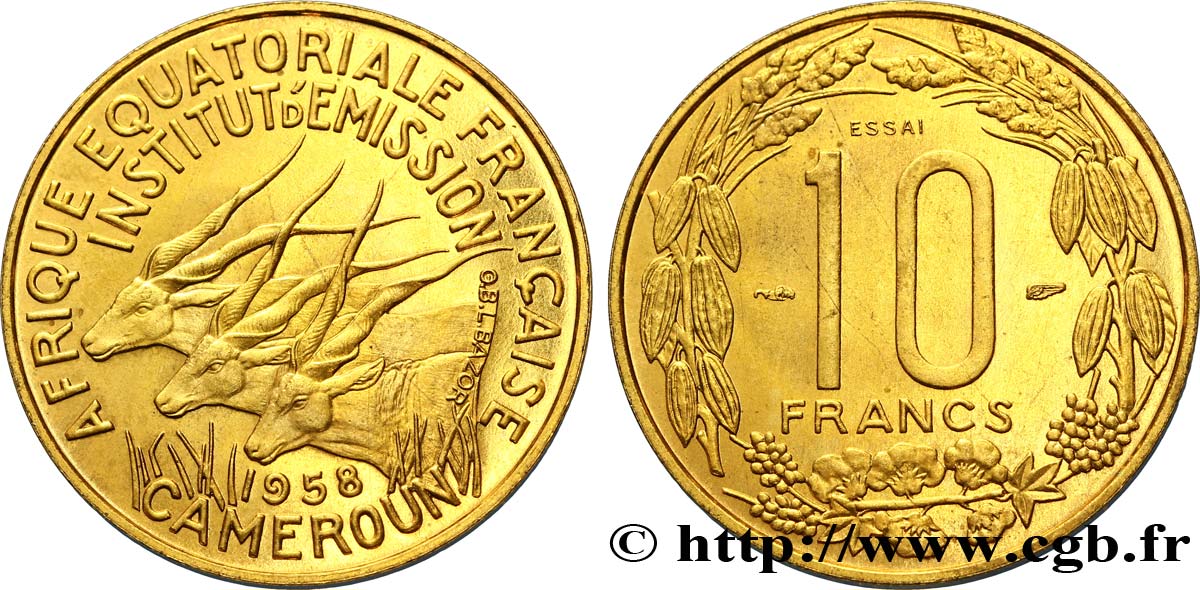 FRANZÖSISCHE EQUATORIAL AFRICA - KAMERUN Essai de 10 Francs 1958 Paris fST 