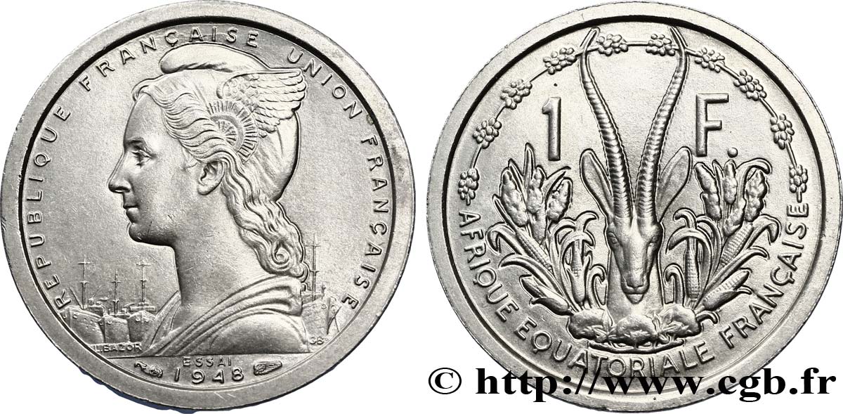 FRENCH EQUATORIAL AFRICA - FRENCH UNION Essai de 1 Franc 1948 Paris MS 