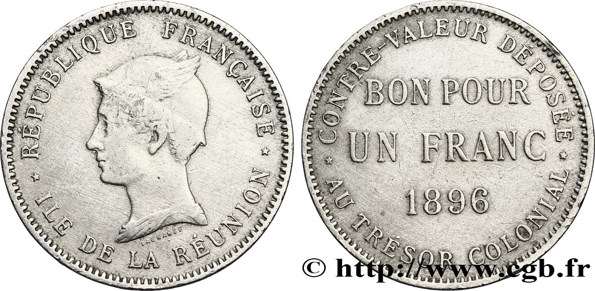 REUNIóN - TERCERA REPUBLICA Bon pour Un Franc 1896 Paris BC 