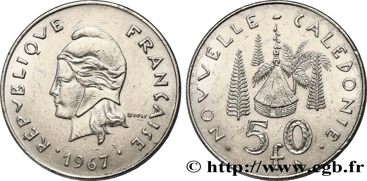 NOUVELLE CALÉDONIE 50 Francs, frappe courante 1967 Paris TTB 