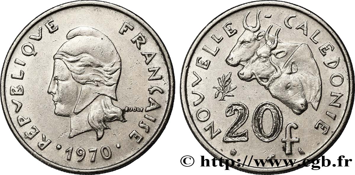 NUOVA CALEDONIA 20 Francs Marianne / zébus d’élevage de Nouvelle Calédonie  1970 Paris q.SPL 