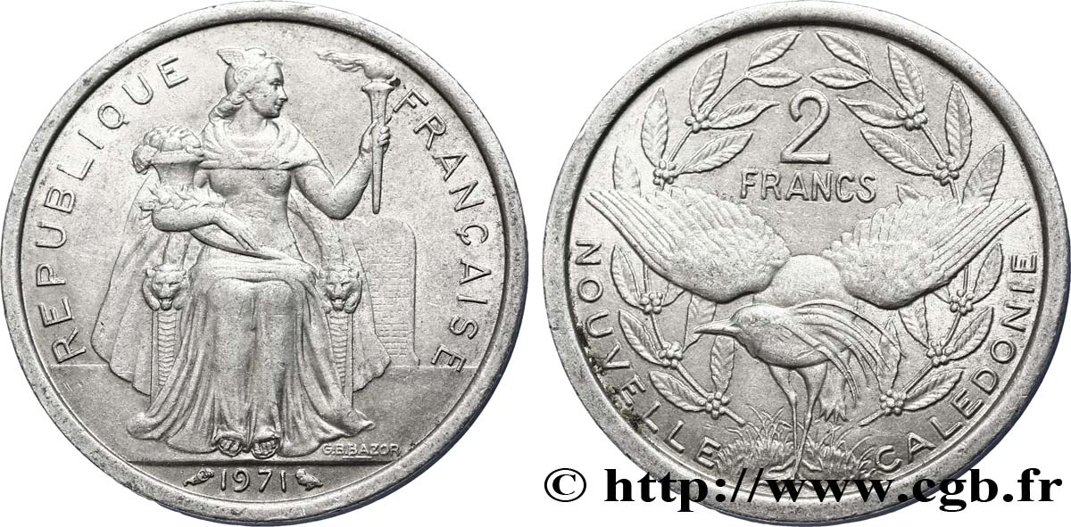 NEW CALEDONIA 2 Francs 1971 Paris AU 