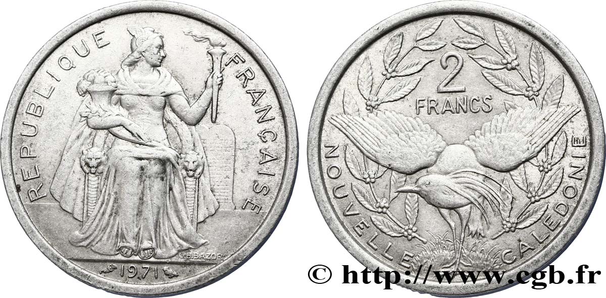 NUEVA CALEDONIA 2 Francs 1971 Paris MBC 