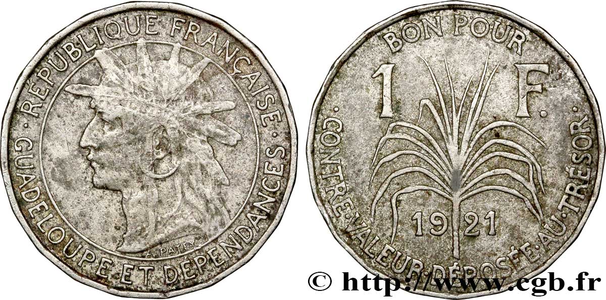 GUADELUPA Bon pour 1 Franc indien caraïbe / canne à sucre 1921  q.BB 