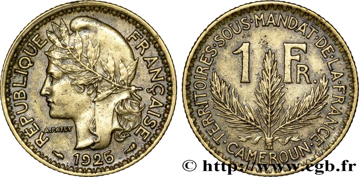 CAMEROON - FRENCH MANDATE TERRITORIES 1 Franc 1926 Paris AU 