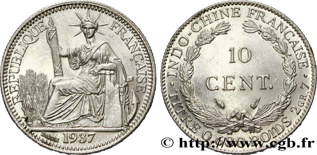 FRENCH INDOCHINA 10 Centièmes 1937 Paris MS 