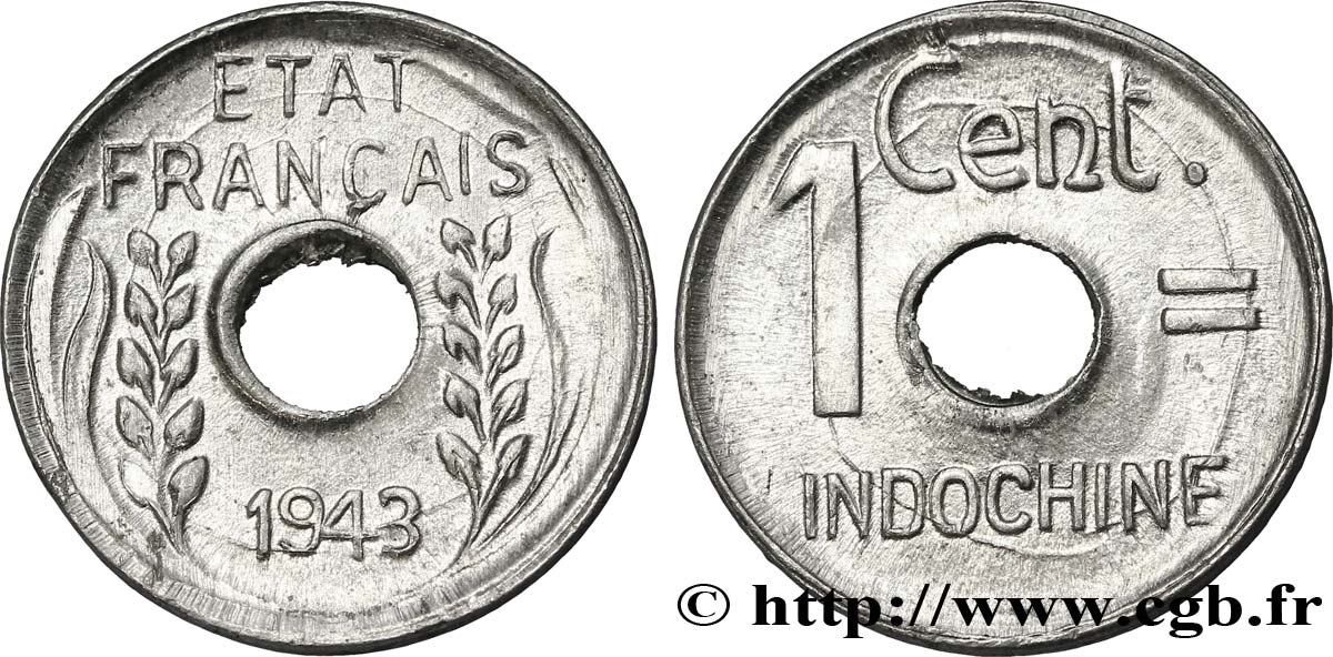 INDOCHINA 1 Centième 1943 Hanoï SC 