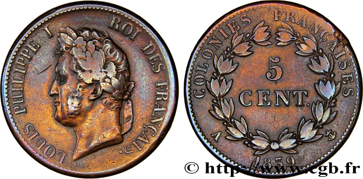 COLONIAS FRANCESAS - Louis-Philippe para Guadalupe 5 Centimes Louis Philippe Ier 1839 Paris - A BC 