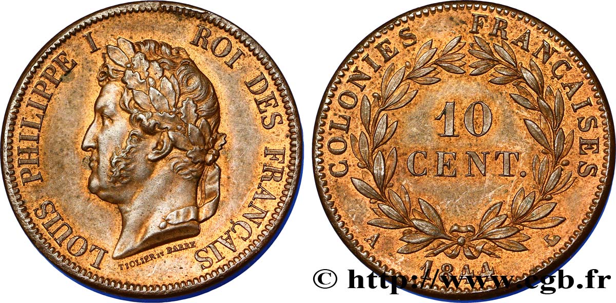 FRENCH COLONIES - Louis-Philippe, for Marquesas Islands 10 Centimes 1844 Paris AU 