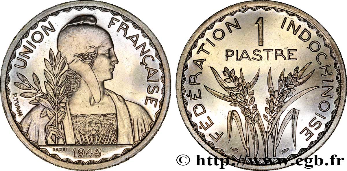 INDOCHINE FRANÇAISE 1 Piastre ESSAI Fédération Indochinoise 1946 Paris FDC 