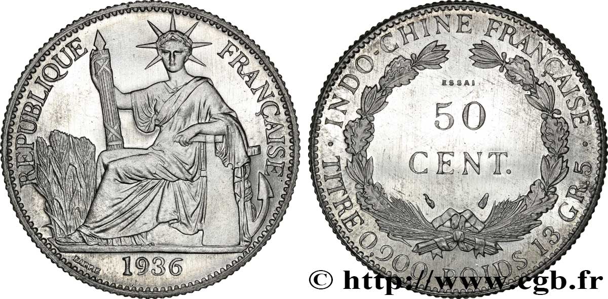 INDOCINA FRANCESE Essai de 50 Cent en aluminium, lourd 1936 Paris FDC 