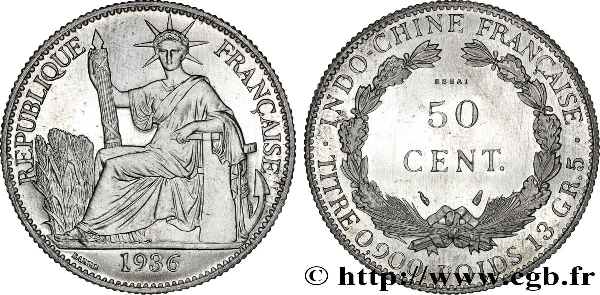 FRANZÖSISCHE-INDOCHINA Essai de 50 Cent en aluminium, lourd 1936 Paris ST 