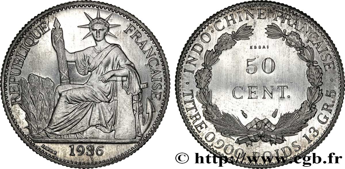 INDOCHINA Essai de 50 Cent en aluminium, lourd 1936 Paris FDC 
