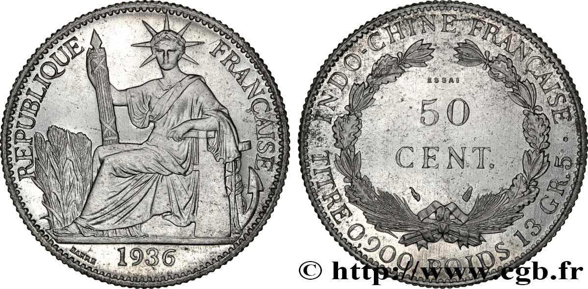 INDOCHINA Essai de 50 Cent en aluminium 1936 Paris FDC 